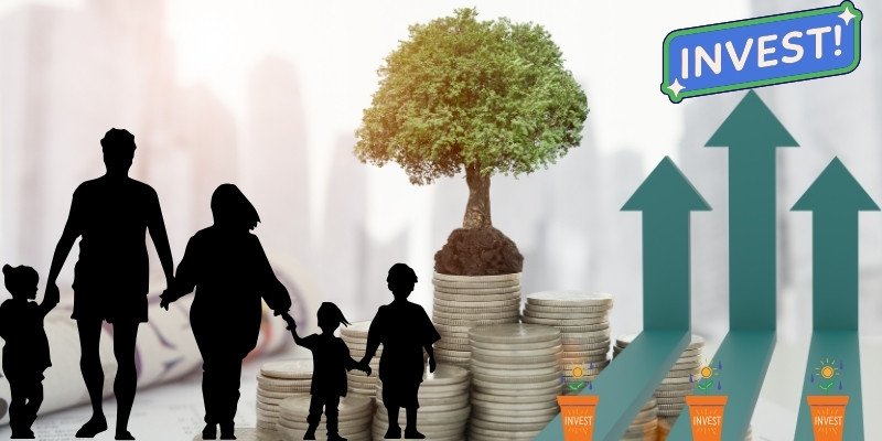 परिवार, विकास और निवेश (Family, Growth, Investment) के तत्वों के साथ फैमिली बजट की अवधारणा का दृश्य चित्रण।
